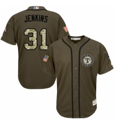 Youth Majestic Texas Rangers #31 Ferguson Jenkins Replica Green Salute to Service MLB Jersey