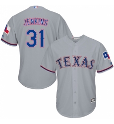 Youth Majestic Texas Rangers #31 Ferguson Jenkins Replica Grey Road Cool Base MLB Jersey