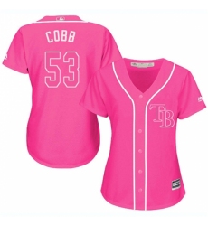 Women's Majestic Tampa Bay Rays #53 Alex Cobb Authentic Pink Fashion Cool Base MLB Jersey