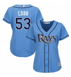 Women's Majestic Tampa Bay Rays #53 Alex Cobb Replica Light Blue Alternate 2 Cool Base MLB Jersey