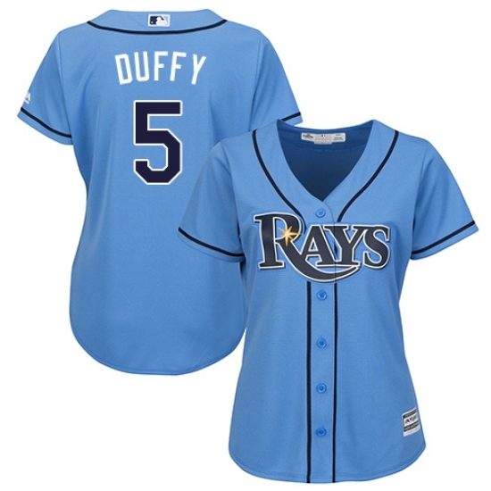 Women's Majestic Tampa Bay Rays #5 Matt Duffy Replica Light Blue Alternate 2 Cool Base MLB Jersey Women's Majestic Tampa Bay Rays #5 Matt Duffy Replica Light Blue Alternate 2 Cool Base MLB Jersey