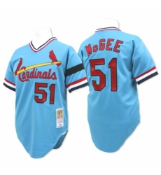 Men's Mitchell and Ness St. Louis Cardinals #51 Willie McGee Replica Blue Throwback MLB Jersey