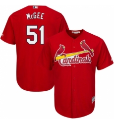 Youth Majestic St. Louis Cardinals #51 Willie McGee Replica Red Alternate Cool Base MLB Jersey