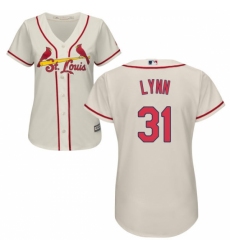 Women's Majestic St. Louis Cardinals #31 Lance Lynn Authentic Cream Alternate Cool Base MLB Jersey