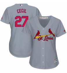 Women's Majestic St. Louis Cardinals #27 Brett Cecil Authentic Grey Road Cool Base MLB Jersey