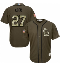 Youth Majestic St. Louis Cardinals #27 Brett Cecil Authentic Green Salute to Service MLB Jersey