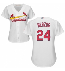 Women's Majestic St. Louis Cardinals #24 Whitey Herzog Authentic White Home Cool Base MLB Jersey
