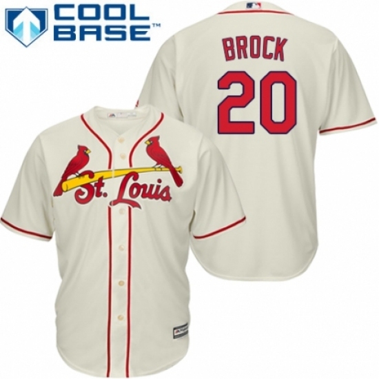 Men's Majestic St. Louis Cardinals #20 Lou Brock Replica Cream Alternate Cool Base MLB Jersey Men's Majestic St. Louis Cardinals #20 Lou Brock Replica Cream Alternate Cool Base MLB Jersey