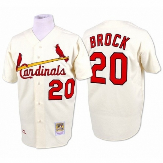 Men's Mitchell and Ness St. Louis Cardinals #20 Lou Brock Authentic Cream Throwback MLB Jersey Men's Mitchell and Ness St. Louis Cardinals #20 Lou Brock Authentic Cream Throwback MLB Jersey