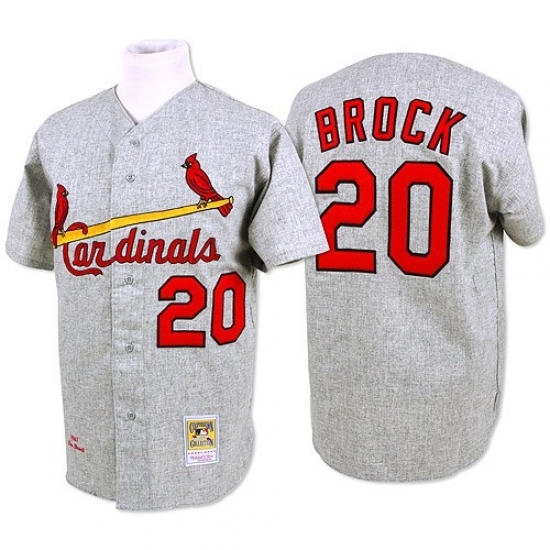 Men's Mitchell and Ness St. Louis Cardinals #20 Lou Brock Authentic Grey Throwback MLB Jersey Men's Mitchell and Ness St. Louis Cardinals #20 Lou Brock Authentic Grey Throwback MLB Jersey