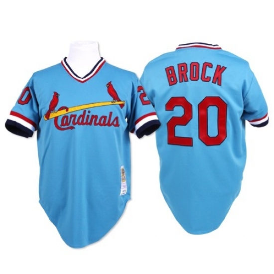 Men's Mitchell and Ness St. Louis Cardinals #20 Lou Brock Replica Blue Throwback MLB Jersey Men's Mitchell and Ness St. Louis Cardinals #20 Lou Brock Replica Blue Throwback MLB Jersey