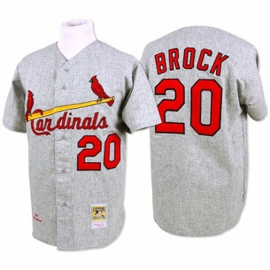 Men's Mitchell and Ness St. Louis Cardinals #20 Lou Brock Replica Grey Throwback MLB Jersey Men's Mitchell and Ness St. Louis Cardinals #20 Lou Brock Replica Grey Throwback MLB Jersey