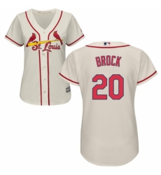 Women's Majestic St. Louis Cardinals #20 Lou Brock Authentic Cream Alternate Cool Base MLB Jersey Women's Majestic St. Louis Cardinals #20 Lou Brock Authentic Cream Alternate Cool Base MLB Jersey
