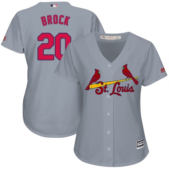 Women's Majestic St. Louis Cardinals #20 Lou Brock Authentic Grey Road Cool Base MLB Jersey Women's Majestic St. Louis Cardinals #20 Lou Brock Authentic Grey Road Cool Base MLB Jersey