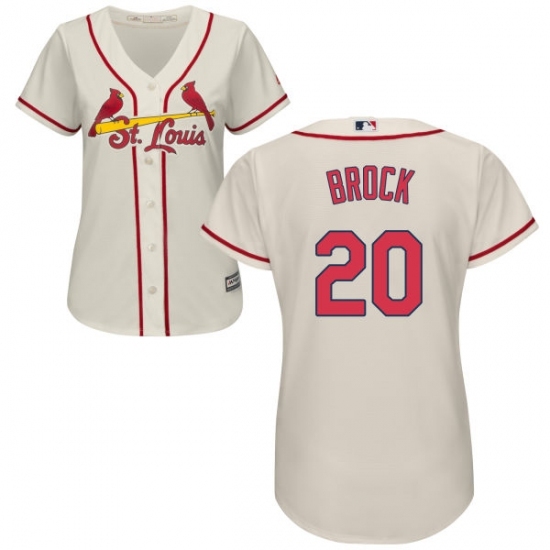 Women's Majestic St. Louis Cardinals #20 Lou Brock Replica Cream Alternate Cool Base MLB Jersey Women's Majestic St. Louis Cardinals #20 Lou Brock Replica Cream Alternate Cool Base MLB Jersey