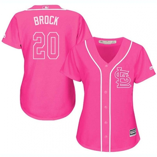 Women's Majestic St. Louis Cardinals #20 Lou Brock Replica Pink Fashion Cool Base MLB Jersey Women's Majestic St. Louis Cardinals #20 Lou Brock Replica Pink Fashion Cool Base MLB Jersey