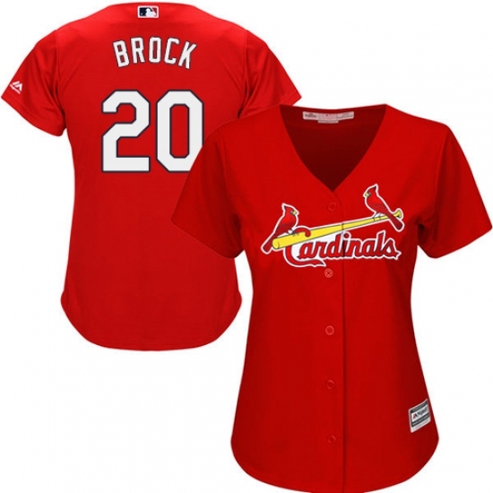 Women's Majestic St. Louis Cardinals #20 Lou Brock Replica Red Alternate Cool Base MLB Jersey Women's Majestic St. Louis Cardinals #20 Lou Brock Replica Red Alternate Cool Base MLB Jersey