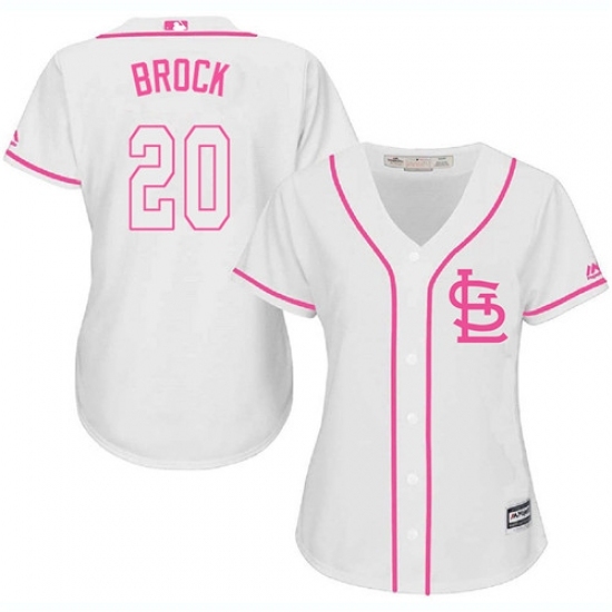 Women's Majestic St. Louis Cardinals #20 Lou Brock Replica White Fashion Cool Base MLB Jersey Women's Majestic St. Louis Cardinals #20 Lou Brock Replica White Fashion Cool Base MLB Jersey