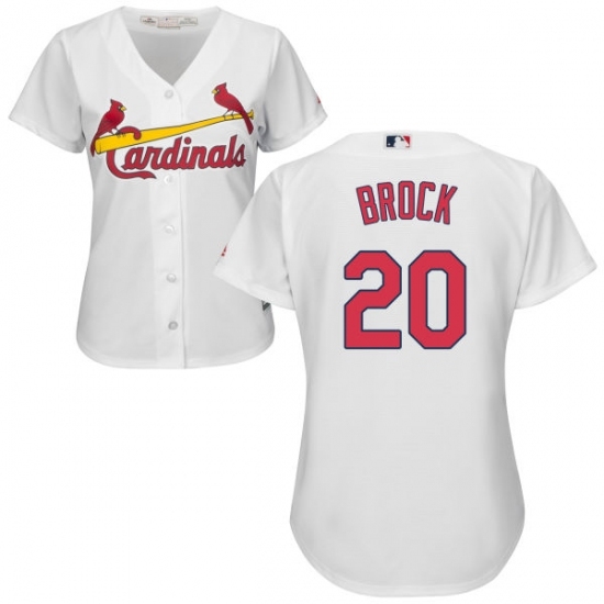 Women's Majestic St. Louis Cardinals #20 Lou Brock Replica White Home Cool Base MLB Jersey Women's Majestic St. Louis Cardinals #20 Lou Brock Replica White Home Cool Base MLB Jersey
