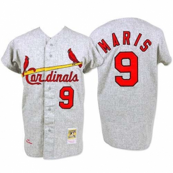Men's Mitchell and Ness 1967 St. Louis Cardinals #9 Roger Maris Replica Grey Throwback MLB Jersey Men's Mitchell and Ness 1967 St. Louis Cardinals #9 Roger Maris Replica Grey Throwback MLB Jersey
