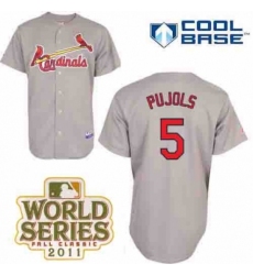 Men's Majestic St. Louis Cardinals #5 Albert Pujols Authentic Grey Cool Base 2011 World Series Patch MLB Jersey