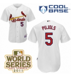 Men's Majestic St. Louis Cardinals #5 Albert Pujols Replica White Cool Base 2011 World Series Patch MLB Jersey