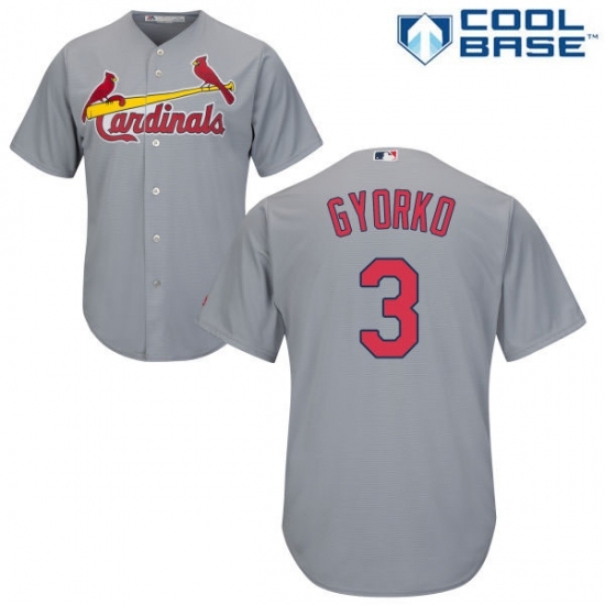Men's Majestic St. Louis Cardinals #3 Jedd Gyorko Replica Grey Road Cool Base MLB Jersey Men's Majestic St. Louis Cardinals #3 Jedd Gyorko Replica Grey Road Cool Base MLB Jersey