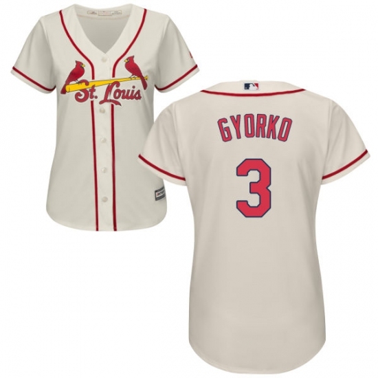 Women's Majestic St. Louis Cardinals #3 Jedd Gyorko Replica Cream Alternate Cool Base MLB Jersey Women's Majestic St. Louis Cardinals #3 Jedd Gyorko Replica Cream Alternate Cool Base MLB Jersey