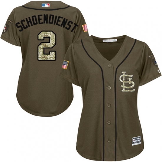 Women's Majestic St. Louis Cardinals #2 Red Schoendienst Replica Green Salute to Service MLB Jersey Women's Majestic St. Louis Cardinals #2 Red Schoendienst Replica Green Salute to Service MLB Jersey