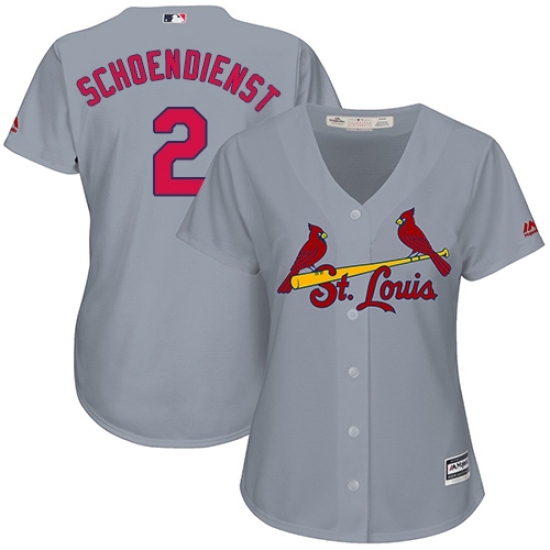 Women's Majestic St. Louis Cardinals #2 Red Schoendienst Replica Grey Road Cool Base MLB Jersey Women's Majestic St. Louis Cardinals #2 Red Schoendienst Replica Grey Road Cool Base MLB Jersey