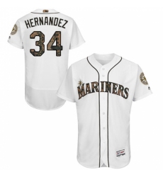 Men's Majestic Seattle Mariners #34 Felix Hernandez Authentic White 2016 Memorial Day Fashion Flex Base MLB Jersey
