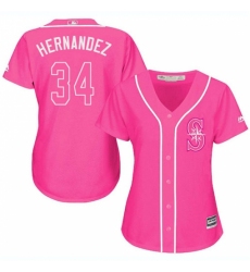 Women's Majestic Seattle Mariners #34 Felix Hernandez Replica Pink Fashion Cool Base MLB Jersey