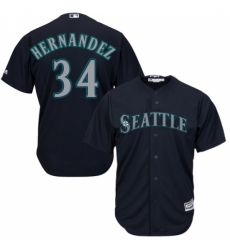 Youth Majestic Seattle Mariners #34 Felix Hernandez Authentic Navy Blue Alternate 2 Cool Base MLB Jersey