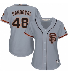 Women's Majestic San Francisco Giants #48 Pablo Sandoval Replica Grey Road 2 Cool Base MLB Jersey