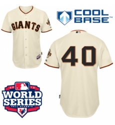 Men's Majestic San Francisco Giants #40 Madison Bumgarner Replica Cream Cool Base 2012 World Series Patch MLB Jersey