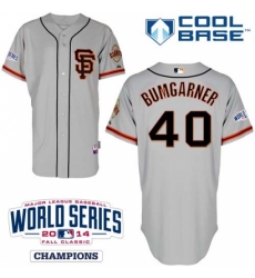 Youth Majestic San Francisco Giants #40 Madison Bumgarner Authentic Grey Road 2 Cool Base w/2014 World Series Patch MLB Jersey