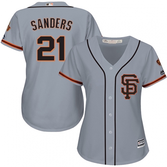 Women's Majestic San Francisco Giants #21 Deion Sanders Replica Grey Road 2 Cool Base MLB Jersey Women's Majestic San Francisco Giants #21 Deion Sanders Replica Grey Road 2 Cool Base MLB Jersey