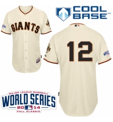 Men's Majestic San Francisco Giants #12 Joe Panik Authentic Cream Home Cool Base w/2014 World Series Patch MLB Jersey