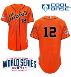 Men's Majestic San Francisco Giants #12 Joe Panik Replica Orange Alternate Cool Base w/2014 World Series Patch MLB Jersey