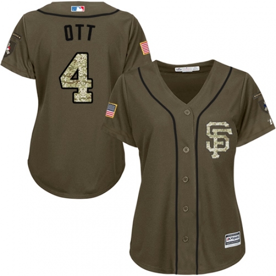Women's Majestic San Francisco Giants #4 Mel Ott Replica Green Salute to Service MLB Jersey Women's Majestic San Francisco Giants #4 Mel Ott Replica Green Salute to Service MLB Jersey
