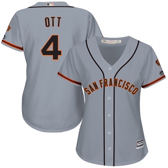 Women's Majestic San Francisco Giants #4 Mel Ott Replica Grey Road Cool Base MLB Jersey Women's Majestic San Francisco Giants #4 Mel Ott Replica Grey Road Cool Base MLB Jersey