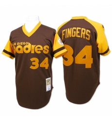 Men's Mitchell and Ness San Diego Padres #34 Rollie Fingers Authentic Brown Throwback MLB Jersey