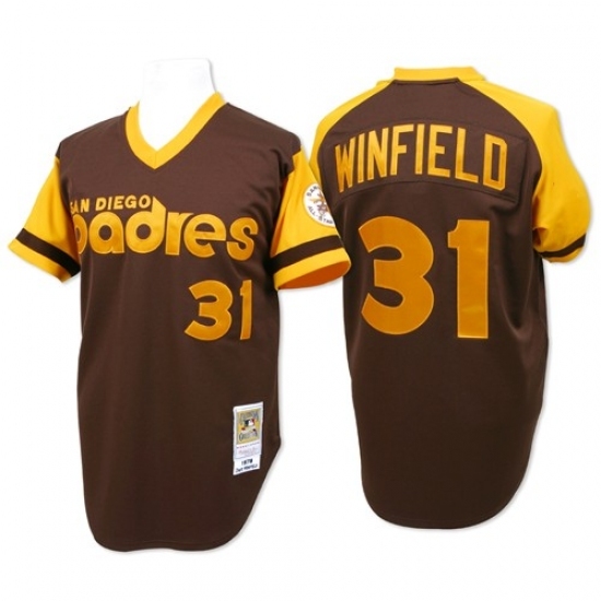 Men's Mitchell and Ness San Diego Padres #31 Dave Winfield Replica Brown Throwback MLB Jersey Men's Mitchell and Ness San Diego Padres #31 Dave Winfield Replica Brown Throwback MLB Jersey