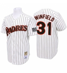 Men's Mitchell and Ness San Diego Padres #31 Dave Winfield Replica White/Blue Strip Throwback MLB Jersey