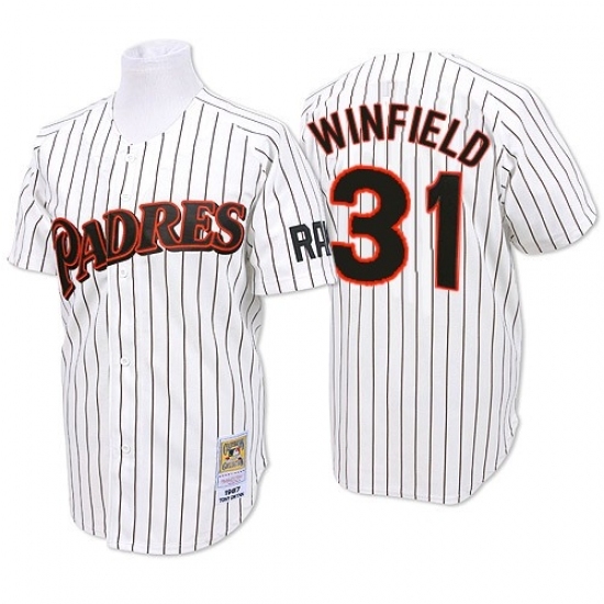 Men's Mitchell and Ness San Diego Padres #31 Dave Winfield Replica White/Blue Strip Throwback MLB Jersey Men's Mitchell and Ness San Diego Padres #31 Dave Winfield Replica White/Blue Strip Throwback MLB Jersey