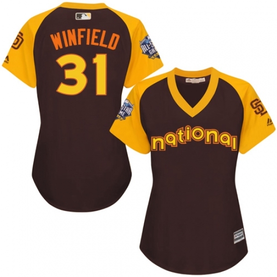 Women's Majestic San Diego Padres #31 Dave Winfield Authentic Brown 2016 All-Star National League BP Cool Base Cool Base MLB Jersey Women's Majestic San Diego Padres #31 Dave Winfield Authentic Brown 2016 All-Star National League BP Cool Base Cool Base MLB Jersey