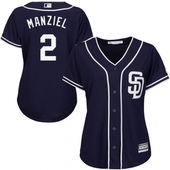 Women's Majestic San Diego Padres #2 Johnny Manziel Replica Navy Blue Alternate 1 Cool Base MLB Jersey Women's Majestic San Diego Padres #2 Johnny Manziel Replica Navy Blue Alternate 1 Cool Base MLB Jersey