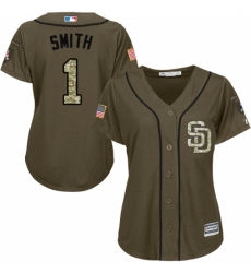 Women's Majestic San Diego Padres #1 Ozzie Smith Authentic Green Salute to Service Cool Base MLB Jersey