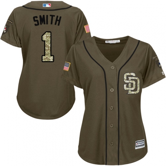 Women's Majestic San Diego Padres #1 Ozzie Smith Replica Green Salute to Service Cool Base MLB Jersey