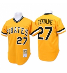 Men's Mitchell and Ness Pittsburgh Pirates #27 Kent Tekulve Authentic Gold Throwback MLB Jersey